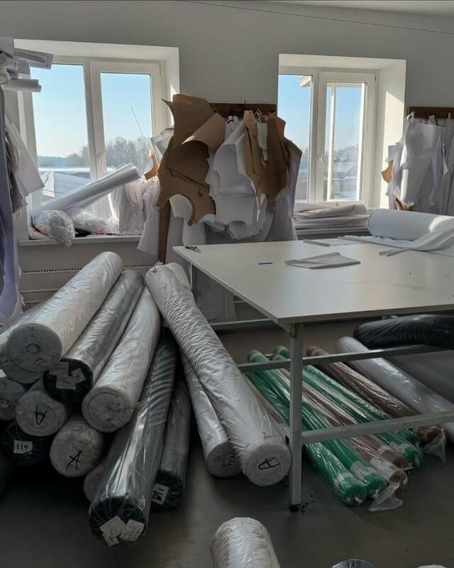 Fabric rolls in the sample room