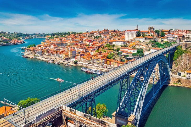 Aerial view of Northern Portugal showing the textile cluster region between Porto and the Spanish border.