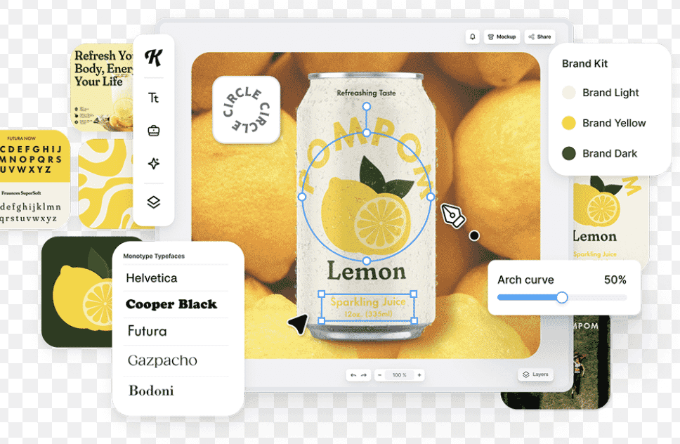 Kittl template-based streetwear graphic design interface.