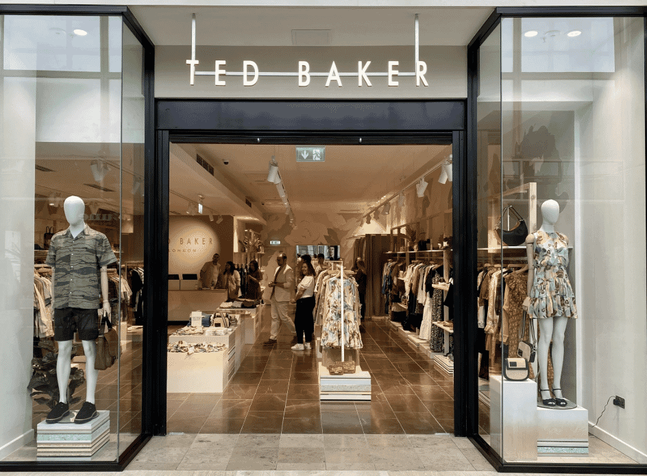 Ted Baker brand image with British tailoring and irreverent details.