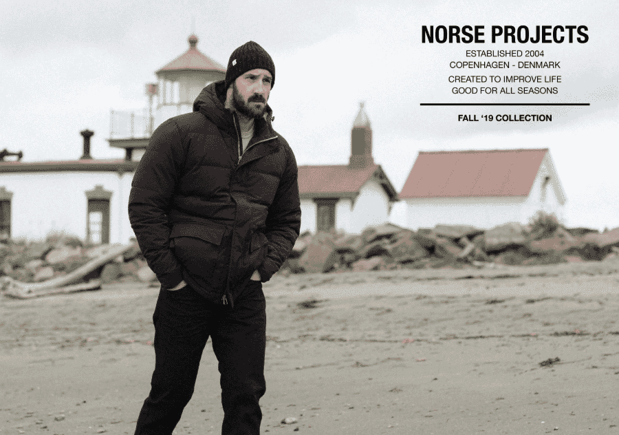 Norse Projects — homepage da marca dinamarquesa de streetwear premium fundada em 2004 em Copenhaga.