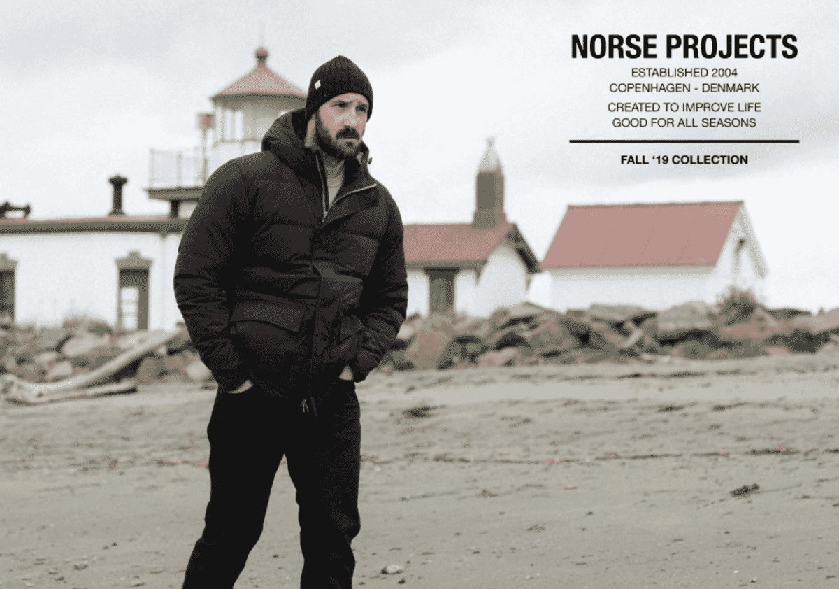 Logo e identidade visual da Norse Projects, marca dinamarquesa de streetwear premium fundada em 2004 em Copenhaga com €21,7 milhões em receita e assinatura 'Good for all seasons'.