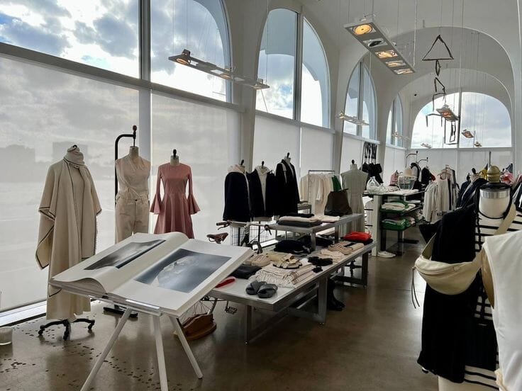 Sample room with dress forms and finished samples