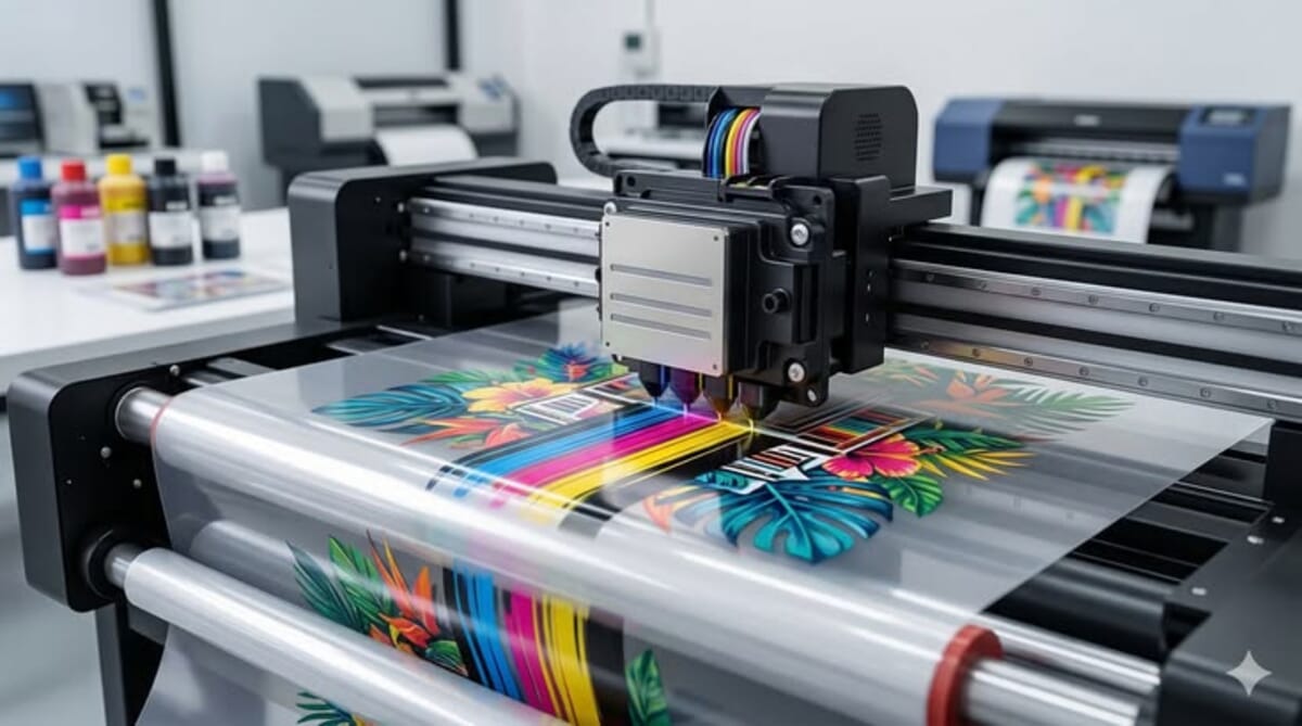 DTG direct-to-garment printing process on a white cotton t-shirt.