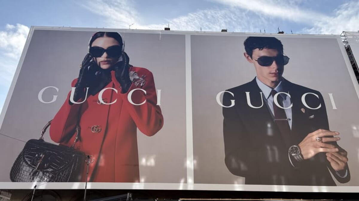 Editorial Gucci 2024 representando a estética visual das grandes casas italianas de luxo em ready-to-wear e acessórios de couro.