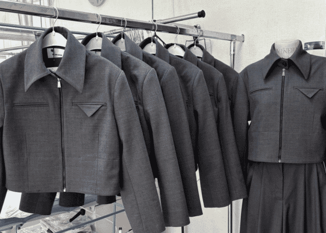 Finished tailored jackets on the rail