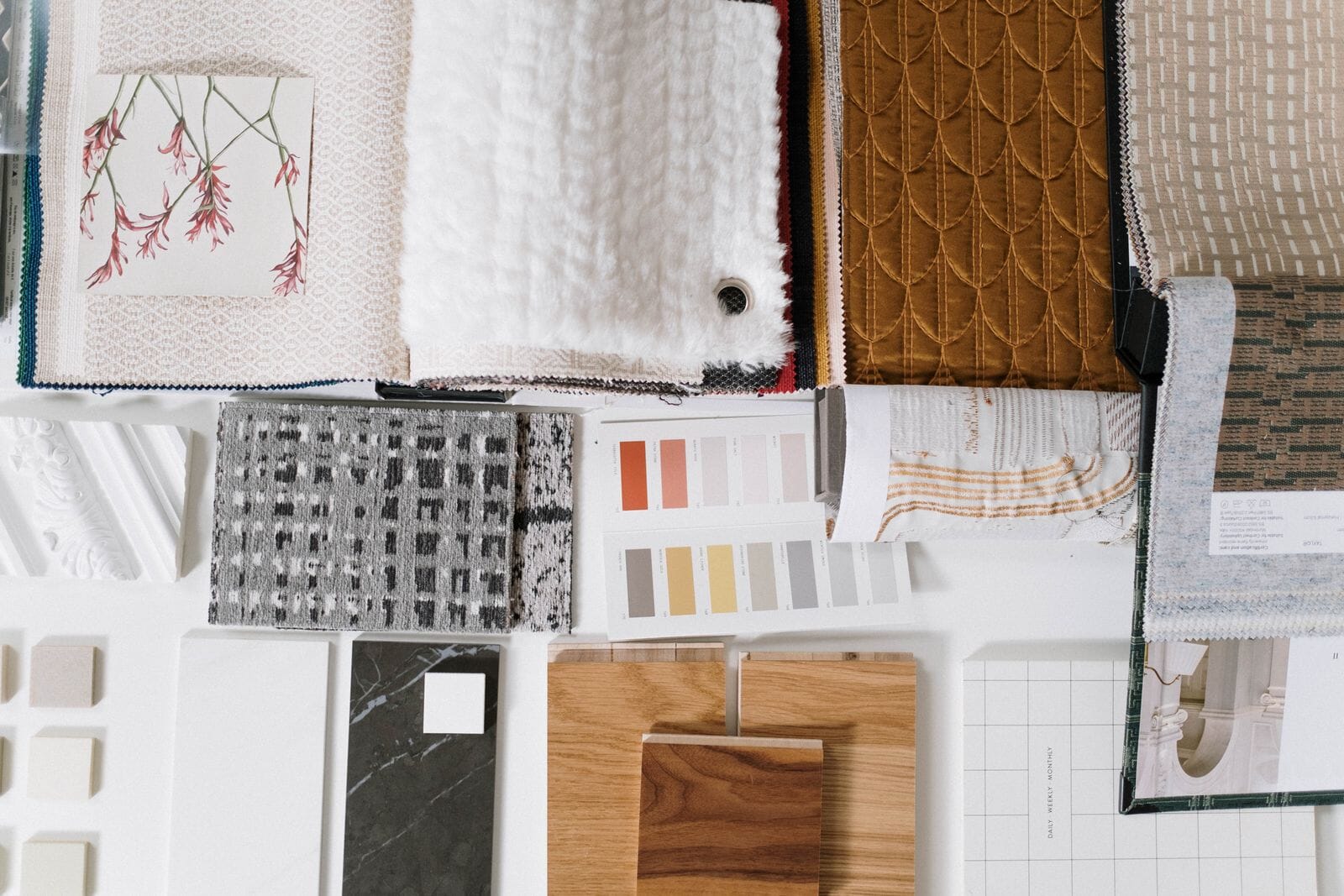 Fabric swatches and colour cards for choosing a sweatshirt fleece