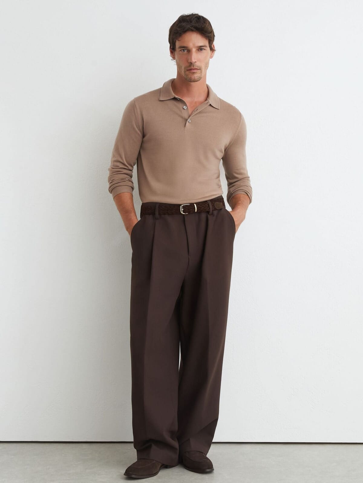 Pique-knit polo shirt with a ribbed collar