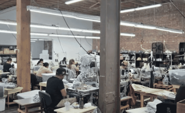 Sewing workshop in a brick-walled loft in a garment factory