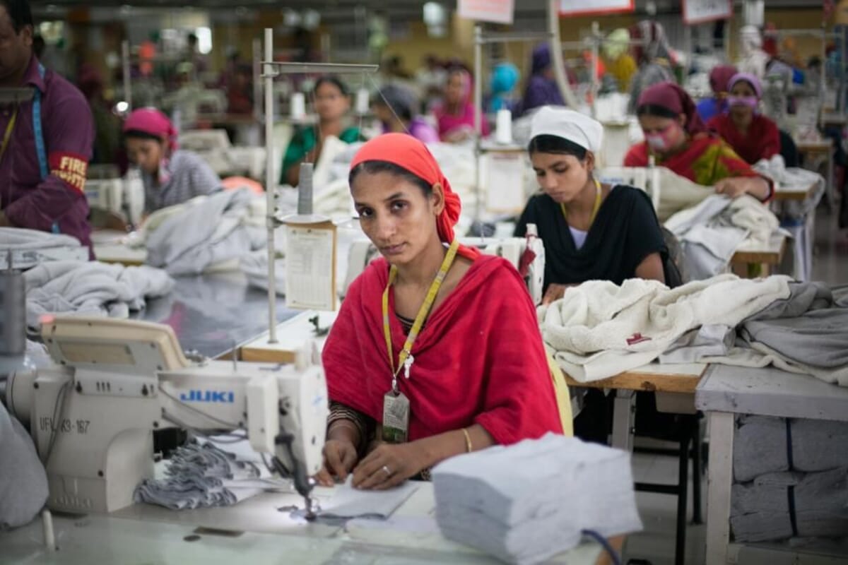Machinists at work on a garment sewing floor