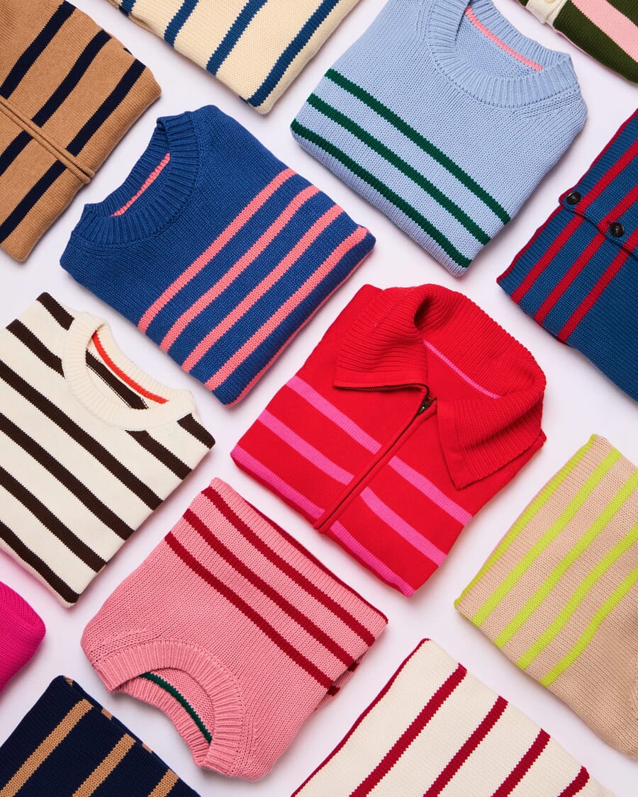 Folded striped knit sweaters in bright colors