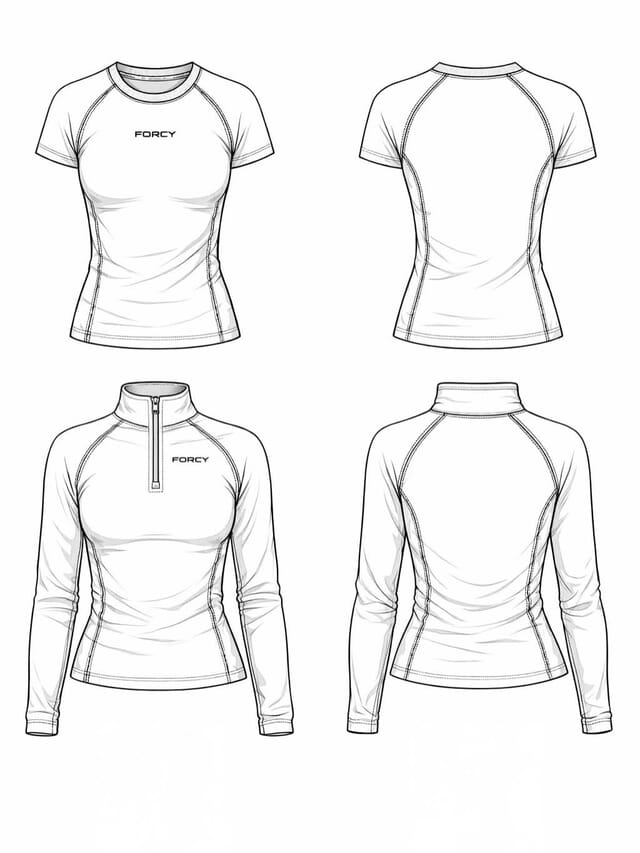 Front and back flats of short and long sleeve raglan tees