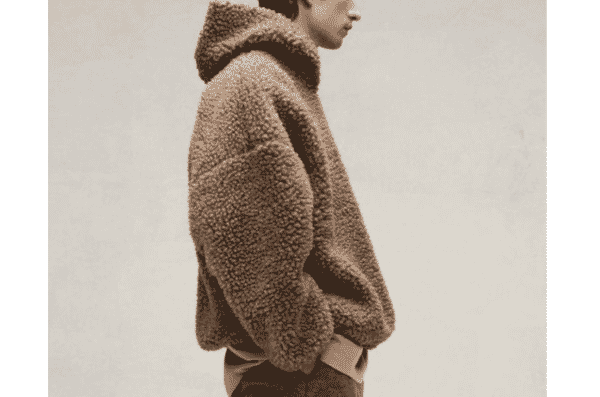 Brown sherpa fleece jacket seen from the side