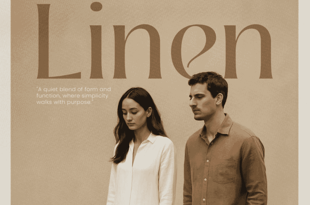 Close-up of a natural linen shirt showing the distinctive slubby texture and neutral flax colour typical of European linen.