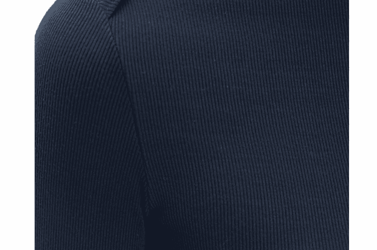 Sample of rib knit fabric showing visible vertical ribs, used for cuffs, collars, waistbands, and fitted bodysuits and tank tops.