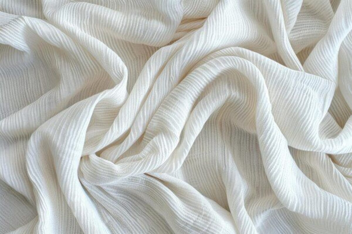 A folded stack of soft, warm-toned cellulosic knit fabric with a smooth, silky surface on a Portuguese mill inspection table.