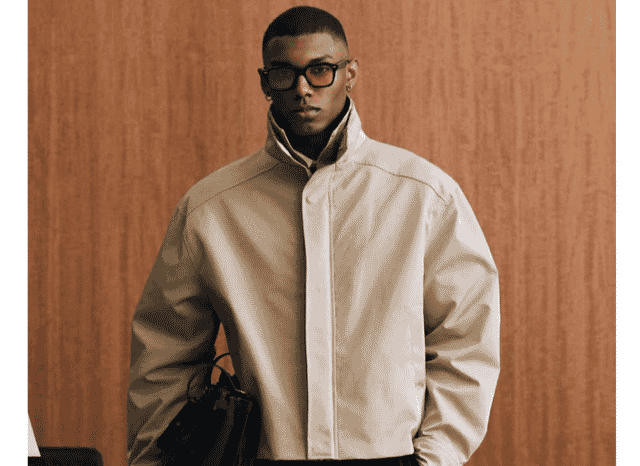 Cotton twill jacket on model
