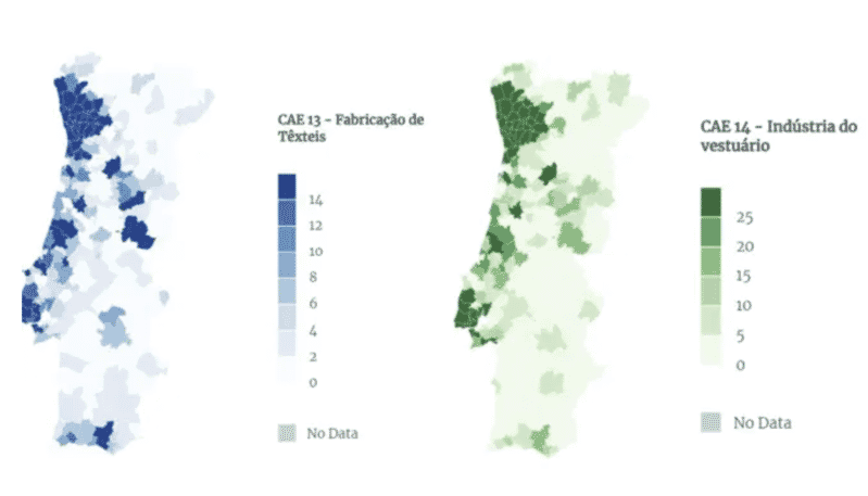 Mapa: empresas por concelho (CAE 13 e 14)